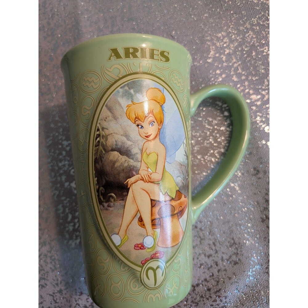 Disney Aries Tinkerbell Zodiac Signs 16oz. Green Coffee Mug Peter Pan - Picture 2 of 8